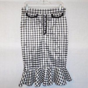 Living Dead Souls Womens XL Black White Gingham check Pencil Skirt Hem Ruffle